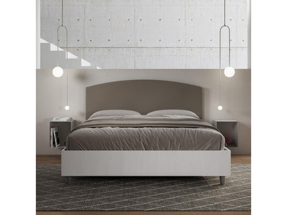 Double storage bed with double riser 160x190, white ash headboard, cappuccino faux leather, Meublori
