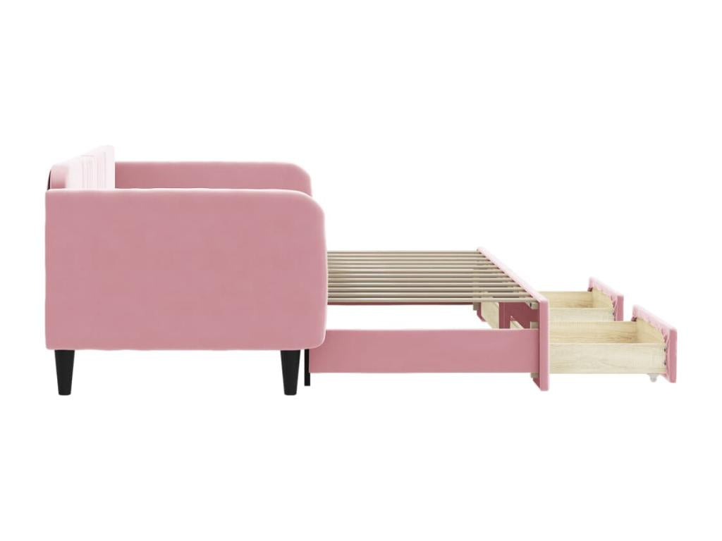 Daybed with pull-out bed and drawers, without mattress, pink, 90x200 cm