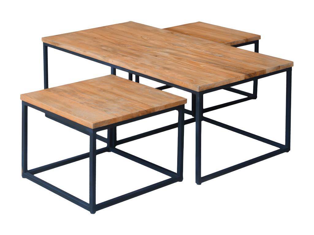3 nesting coffee tables in recycled teak wood and metal - Laviecasa 01 MKIS88957