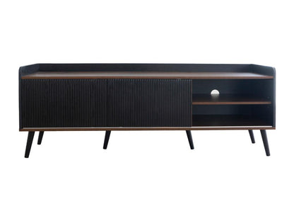 TV stand with two drawers, TV table, TV cabinet, low TV unit with two sliding doors - Exquisite texture - Black and natural wood color.