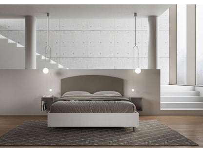 Double storage bed with double riser 160x190, white ash headboard, cappuccino faux leather, Meublori