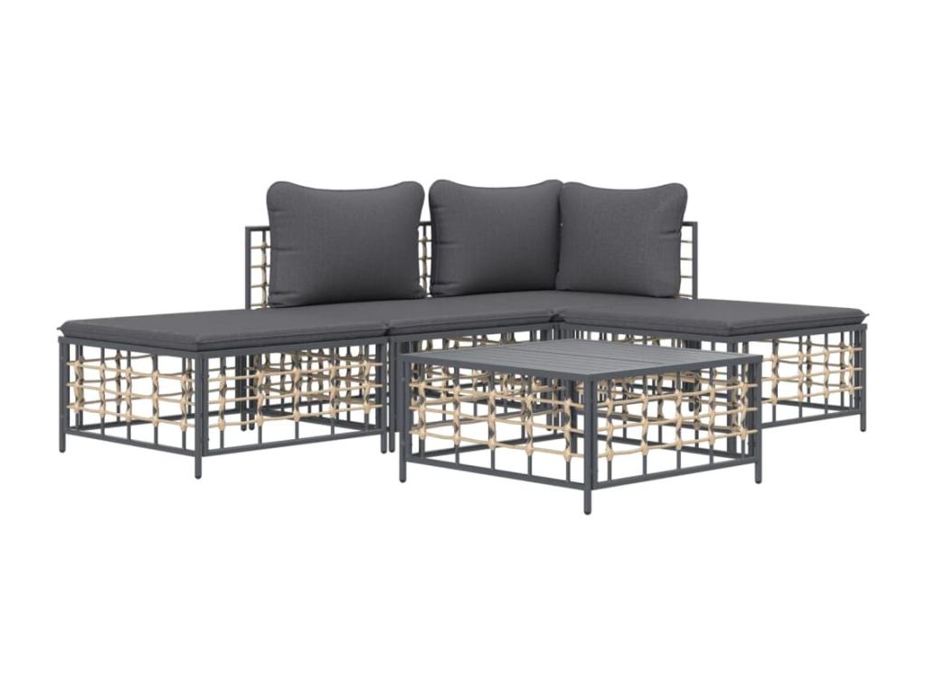 5-piece garden furniture set with cushions, anthracite resin wicker