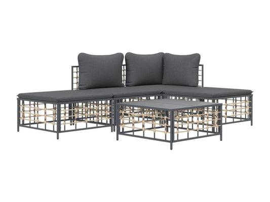 5-piece garden furniture set with cushions, anthracite resin wicker