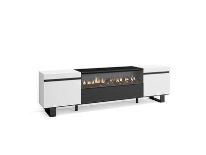 TV Stand/Bench 200x57x35cm For TVs up to 80" Electric Fireplace Industrial Design White and Black