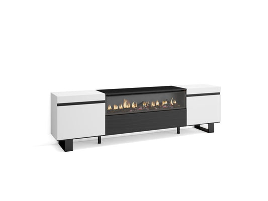 TV Stand/Bench 200x57x35cm For TVs up to 80" Electric Fireplace Industrial Design White and Black