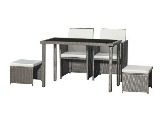Laviecasa Stackable Garden Furniture Set: 2 One-Piece Armchairs, 2 Stools, Coffee Table, Woven Resin, Removable Cushions, Cream/Grey KJOZ45997
