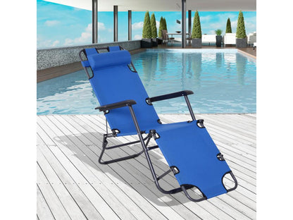 Laviecasa Folding Sun Lounger, Relaxation Chair with Reclining Backrest and Footrest, Polyester, Blue, VAAG06102