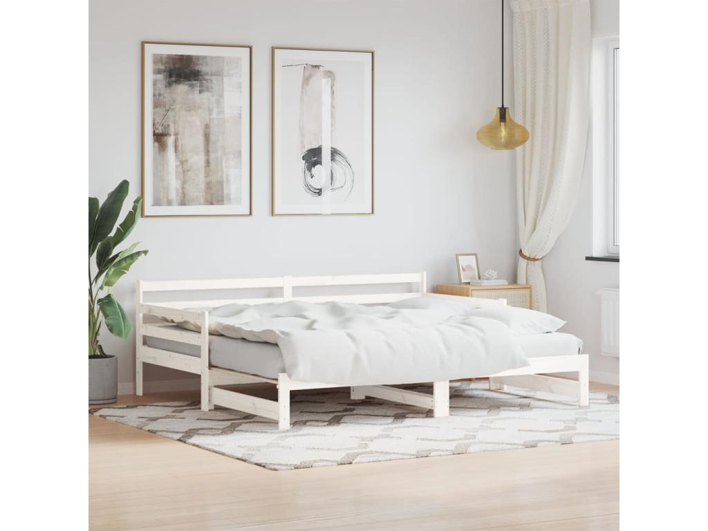 Daybed with pull-out bed, white, 90x190 cm, solid pine wood, HNIZ32180