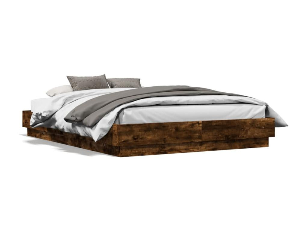 Smoked oak bed frame 135x190 cm engineered wood
