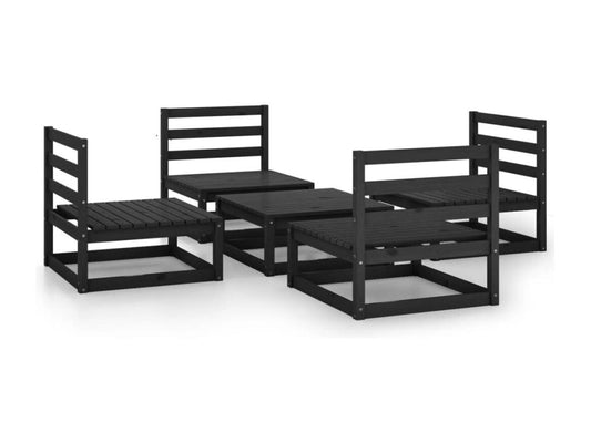 5-piece garden furniture set, black, solid pine wood