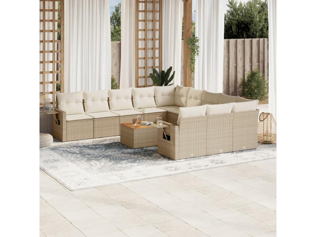12-piece beige resin wicker garden furniture set with cushions GGJE66876