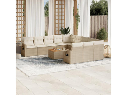 12-piece beige resin wicker garden furniture set with cushions GGJE66876