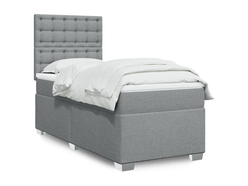 Meublori bed base with light grey mattress 100x200cm fabric