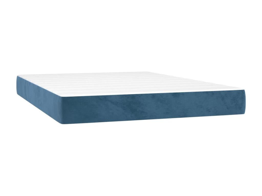 Upholstered bed base and mattress, dark blue, 140x200cm, velvet