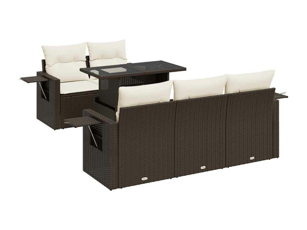Garden furniture set with cushions, 6 pieces, brown woven resin RHMS52508