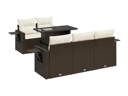 Garden furniture set with cushions, 6 pieces, brown woven resin RHMS52508