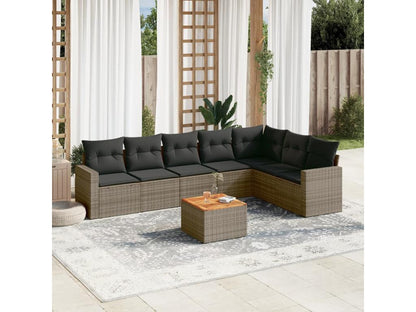 8-piece garden furniture set with grey resin wicker cushions