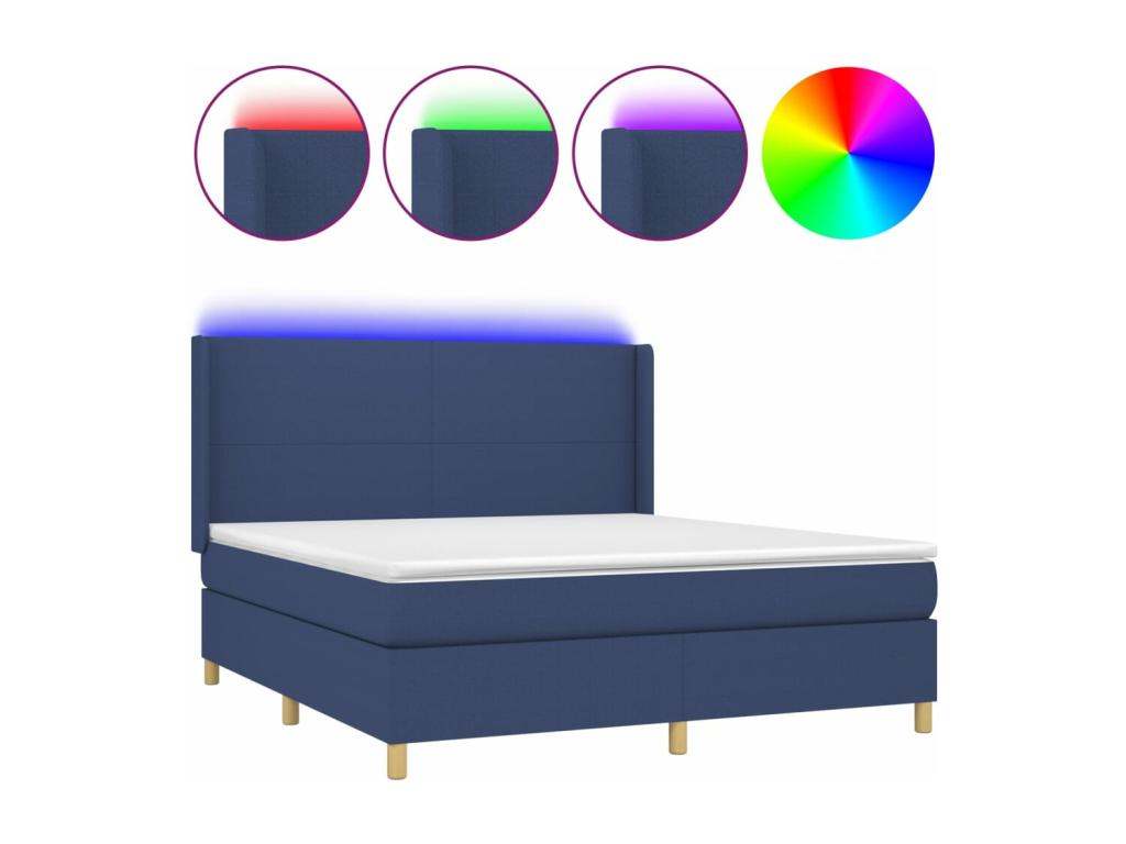 Upholstered bed base with mattress and blue LED lighting, 160x200 cm, fabric