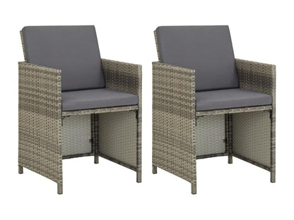 2-piece garden chairs with cushions, grey wicker resin