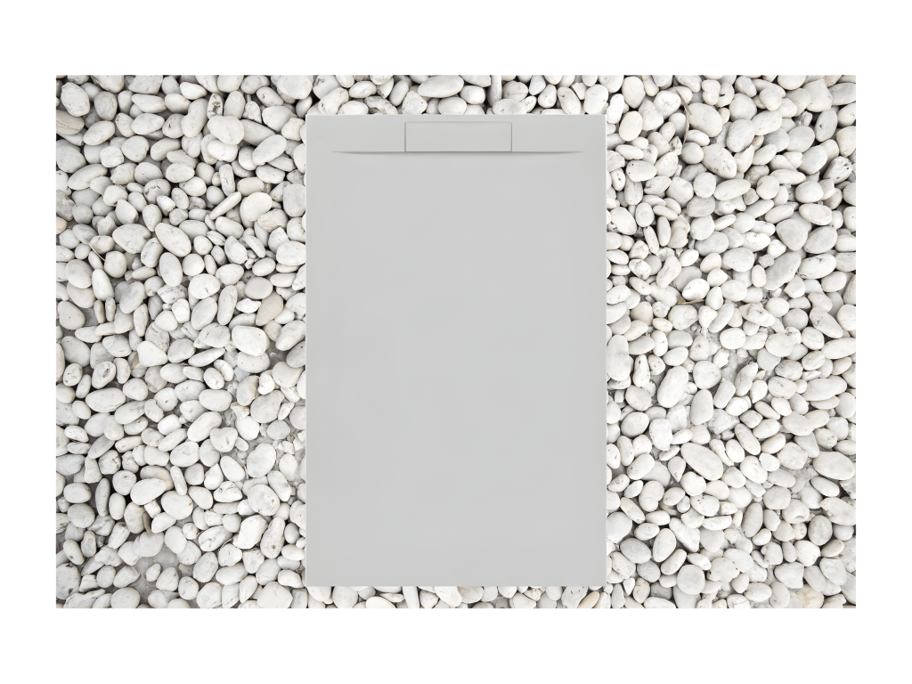 Shower tray 135x65 cm GREY Meublori PLUS line Made of resin and marble powder With side grate IN MARBLE RESIN