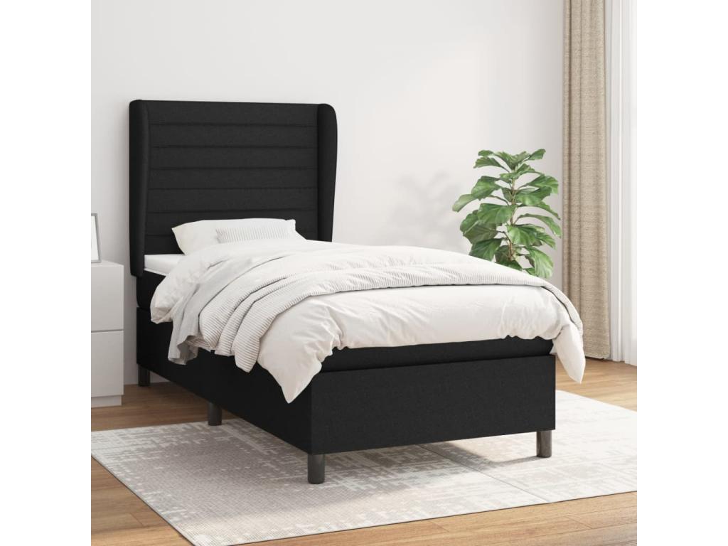 Upholstered bed base with mattress, black, 100x200 cm, fabric, OULX06472