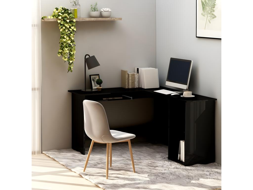 L-shaped corner desk, glossy black, 120x140x75cm, chipboard