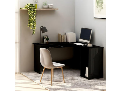 L-shaped corner desk, glossy black, 120x140x75cm, chipboard