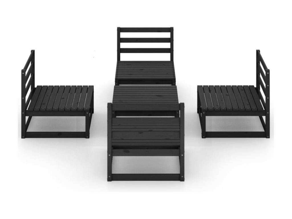 5-piece garden furniture set, black, solid pine wood