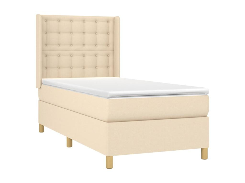 Upholstered bed base with mattress and LED lighting, Cream, 90x190 cm, Fabric