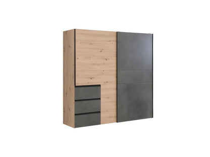 200cm wardrobe with 2 sliding doors and 3 drawers, wood-effect concrete finish - Laviecasa OCUI67207