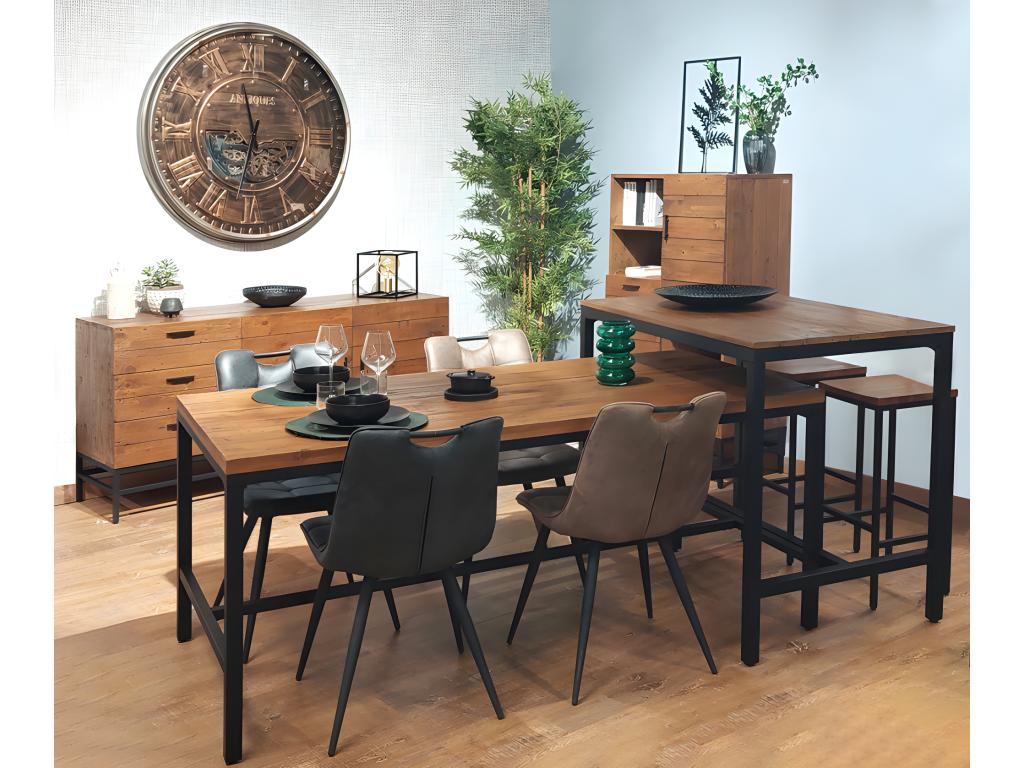 Dining table 180 cm rustic wood industrial black metal - Meublori