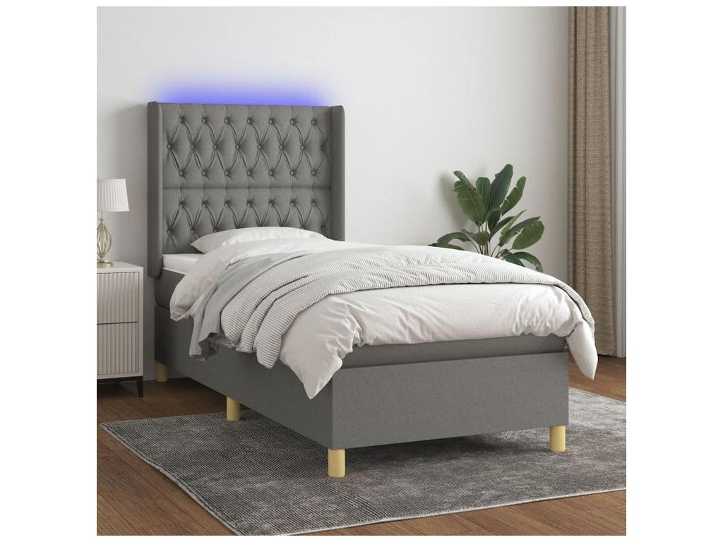 Meublori bed base with LED mattress, dark grey, 90x190 cm, fabric