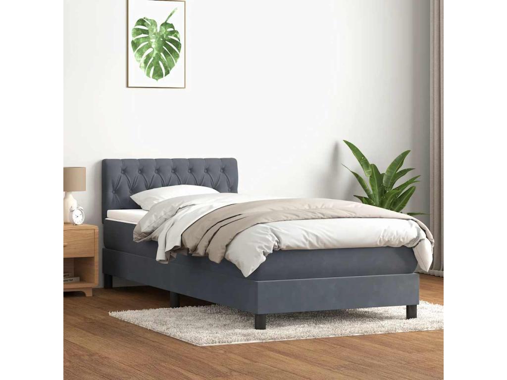 Meublori bed base and dark grey 90x220 cm velvet mattress