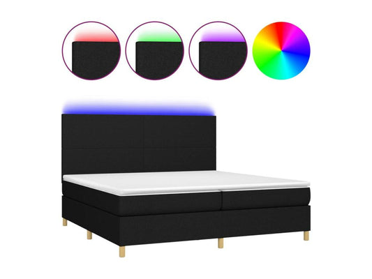 Upholstered bed base and mattress with LED lighting, black, 200x200 cm, fabric, TSGW81486