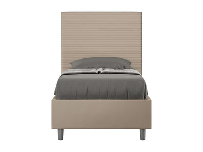 Upholstered bed 80x190 in dove grey faux leather by Meublori, without slatted base