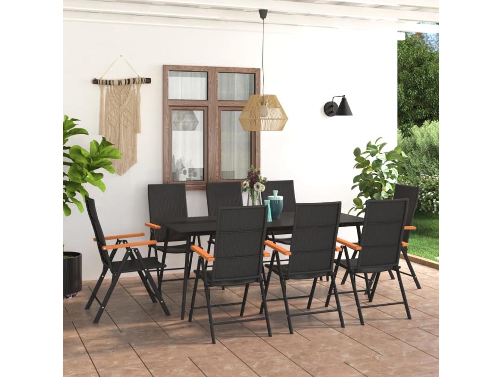 9-piece garden dining set, black and brown