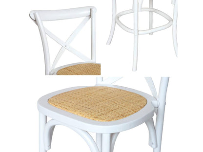 Vintage white wooden bistro bar stool with footrest