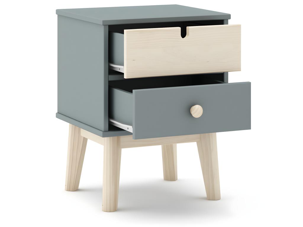 Bedside table/nightstand in waxed pine and MDF, khaki green and white - Length 40 x Depth 35 x Height 52 cm IMVJ74338