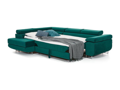 Left-hand corner sofa bed, dark grey fabric and white faux leather, Meublori 275cm