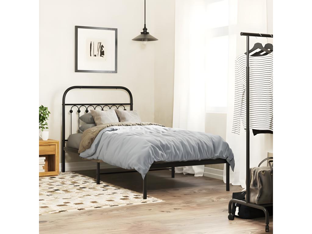 Metal bed frame with black headboard 90x200 cm
