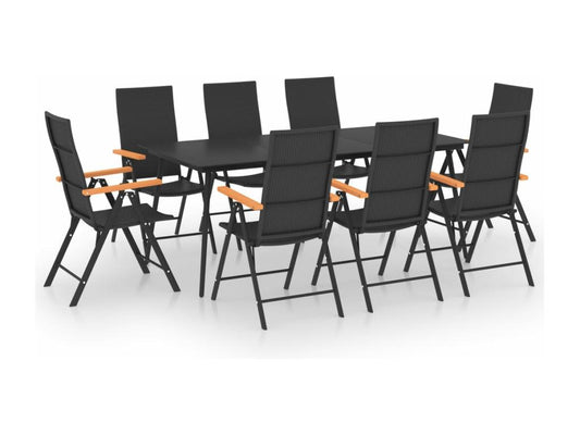 9-piece garden dining set, black and brown