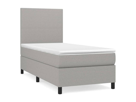Upholstered bed base with mattress, light grey, 90x200 cm, fabric MARX66670