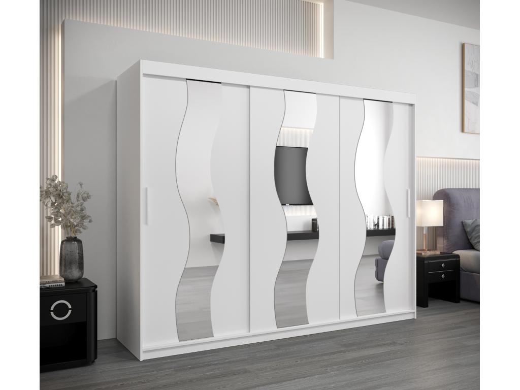 Meublori Sliding Door Wardrobe 200/250/62 3 Doors White/White