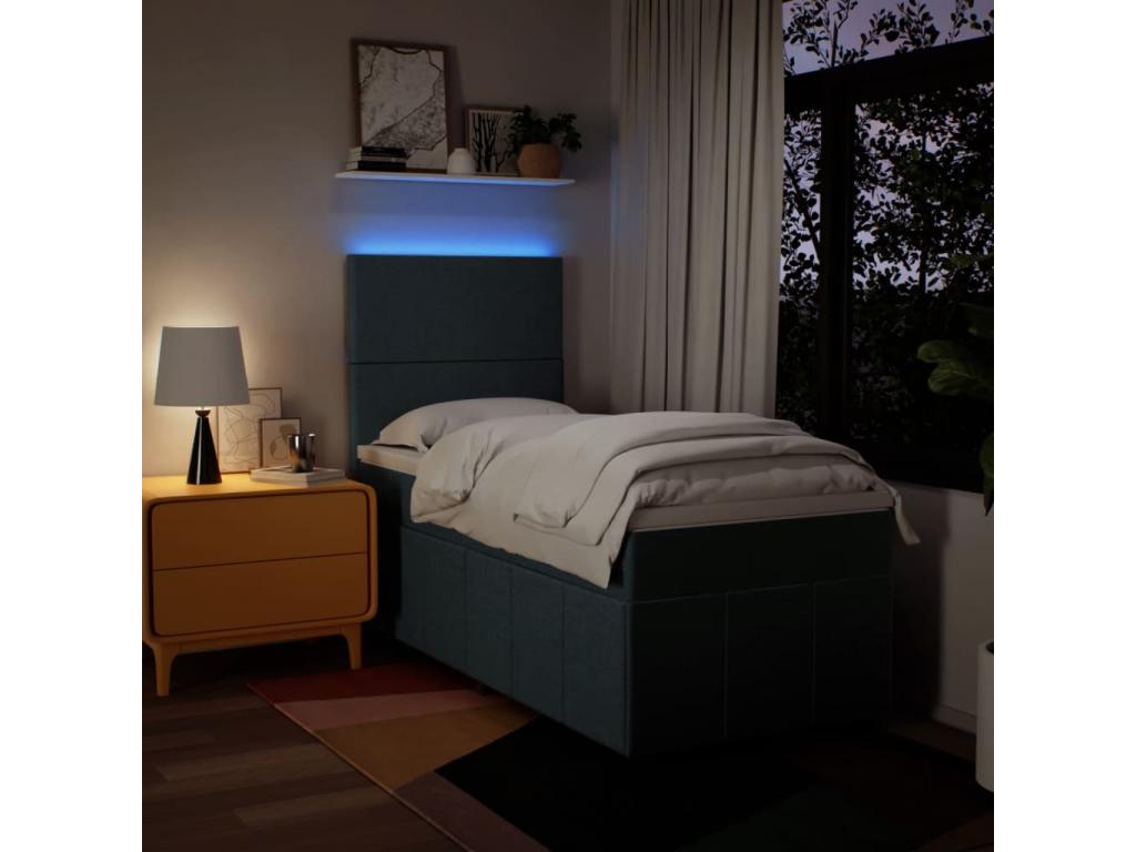 Meublori bed base with blue 80x200 cm mattress, fabric