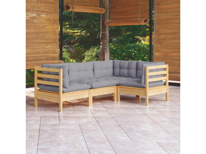 4-piece garden furniture set with grey cushions, pine wood FXGA05335
