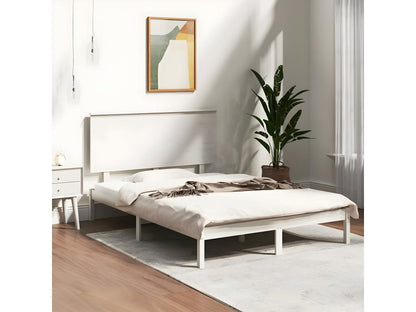 White bed frame without mattress, 135x190 cm, solid wood