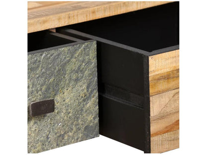 Coffee table with 3 drawers in recycled teak and black metal legs by Voust