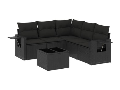 6-piece garden furniture set with cushions, black woven resin XEIK68694