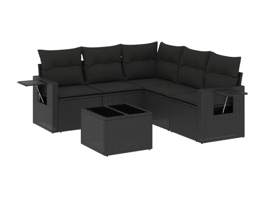 6-piece garden furniture set with cushions, black woven resin XEIK68694