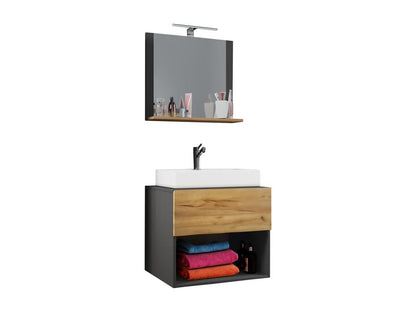 Laviecasa 3-piece bathroom vanity unit, Lendas II sink and mirror, anthracite/honey oak - 60 MLLL67576